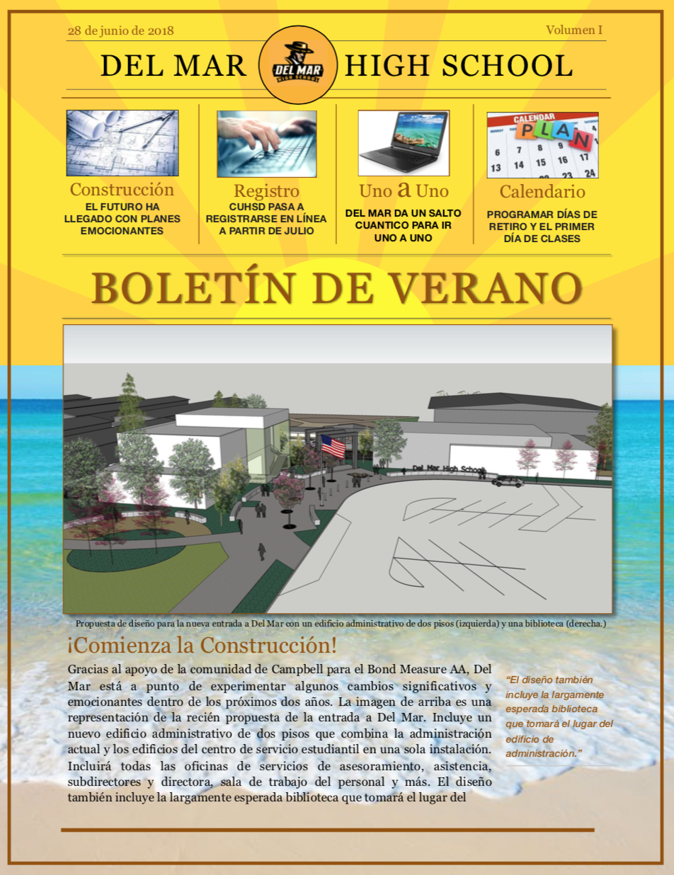 Image of 2018 Del Mar Summer Newsletter in Spanish