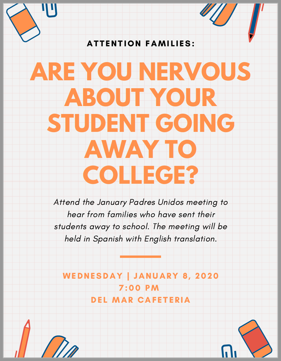 image of nervous about college flyer for talk on January 8