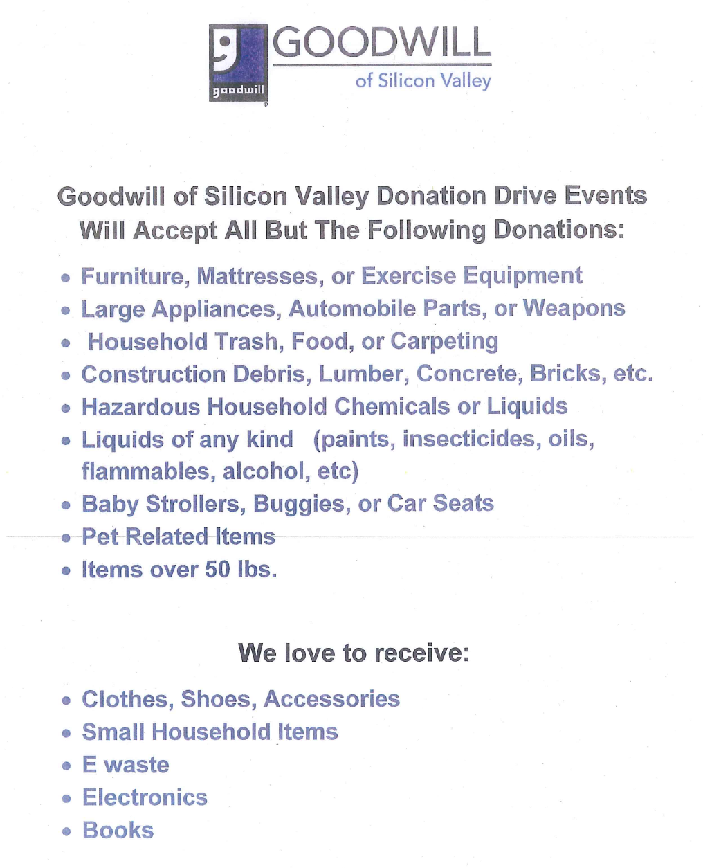 image of goodwill silicon valley donations accepted list